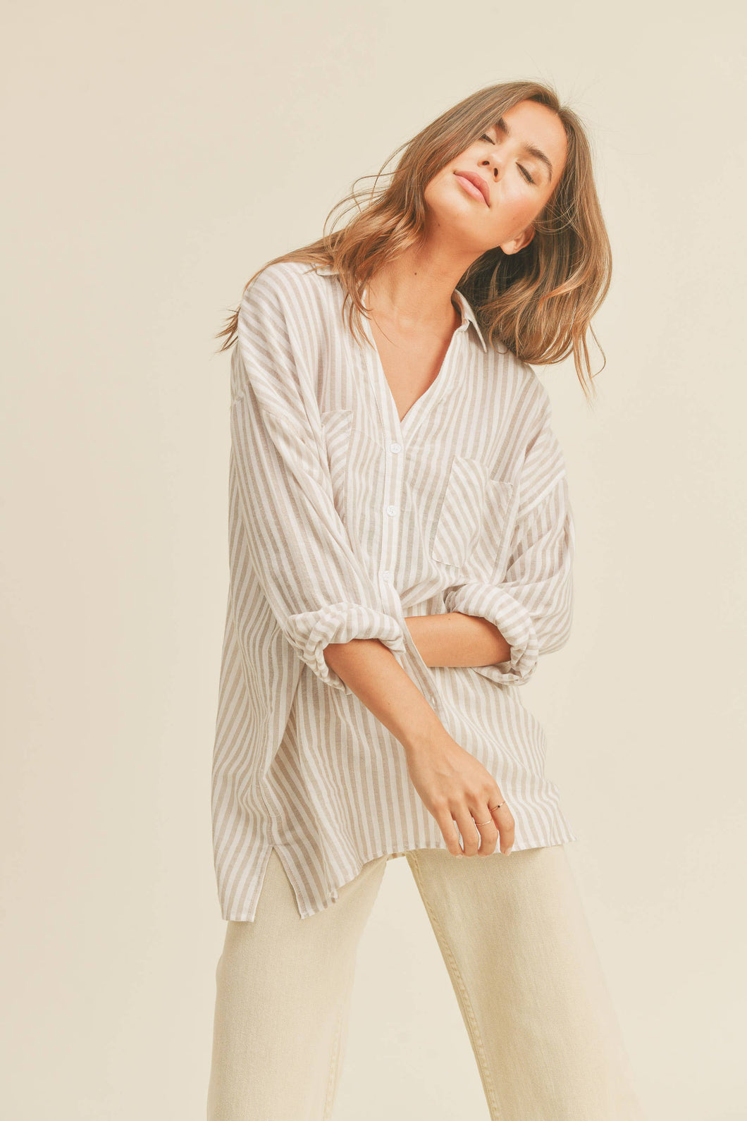 MIOU MUSE - MMT549     STRIPED BUTTON DOWN SHIRTS