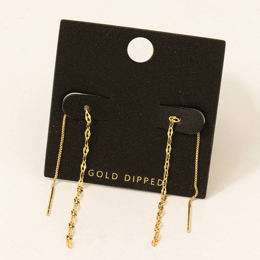 Fame Accessories - Gold Dipped Dainty Chain Threader Earrings