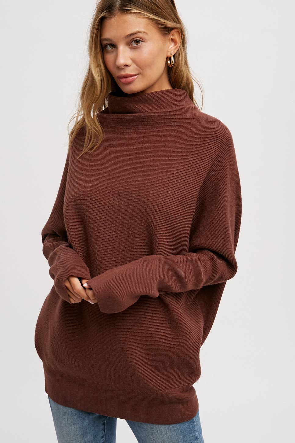 Bluivy - Slouch Neck Dolman Pullover - Chocolate