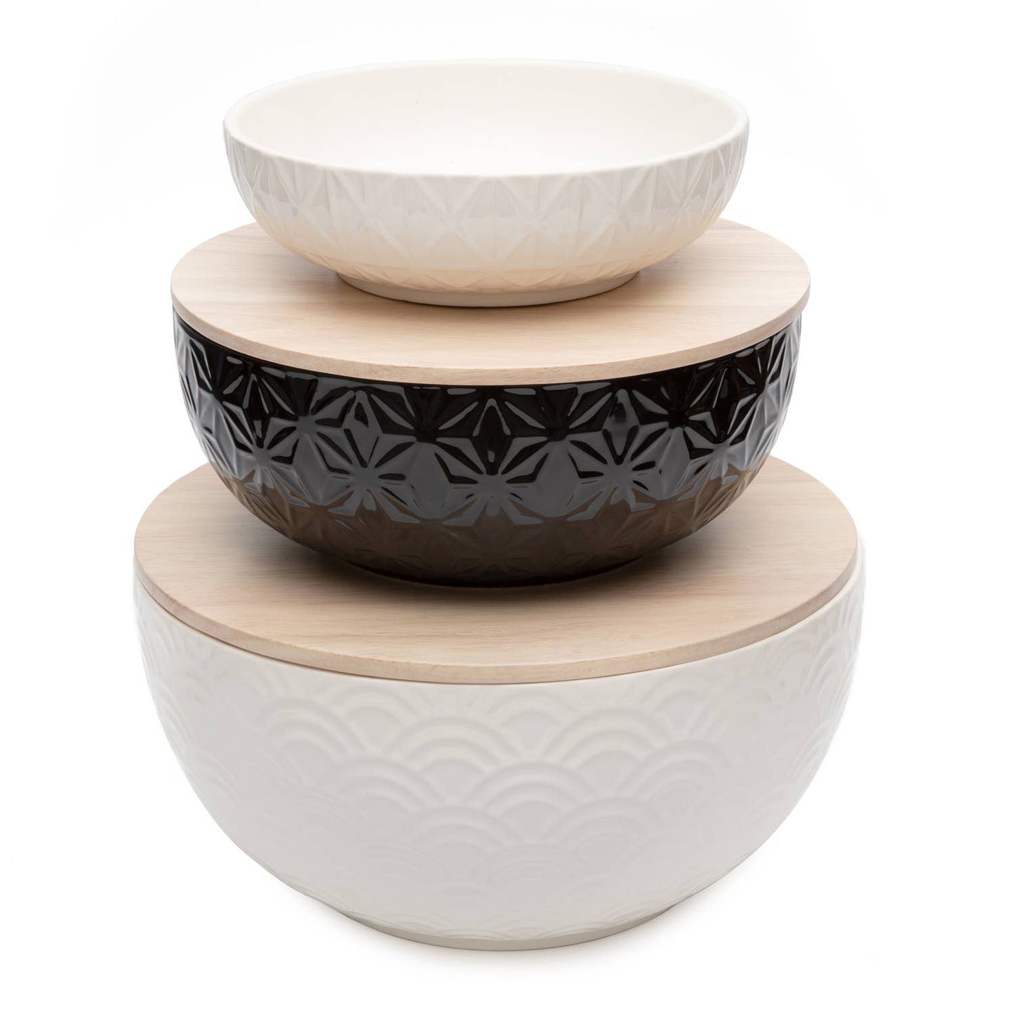 CounterArt and Highland Home - 3-Pack Multi-Sized Stoneware Serving Bowls with 2 Lids