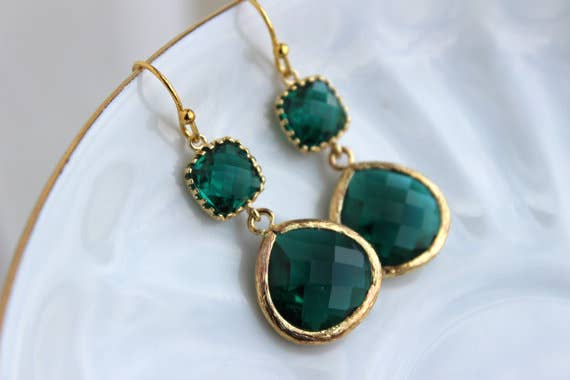 Laalee Jewelry - Gold Large Emerald Green Earrings