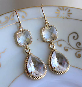 Laalee Jewelry - Gold Clear Earrings Crystal - Two Tier