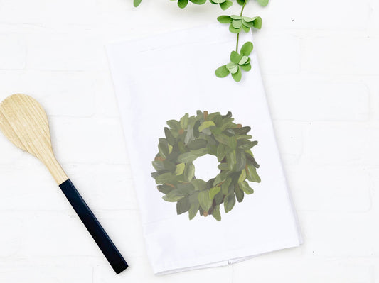 Indigo Tangerine - Magnolia Wreath - Cotton Tea Towel