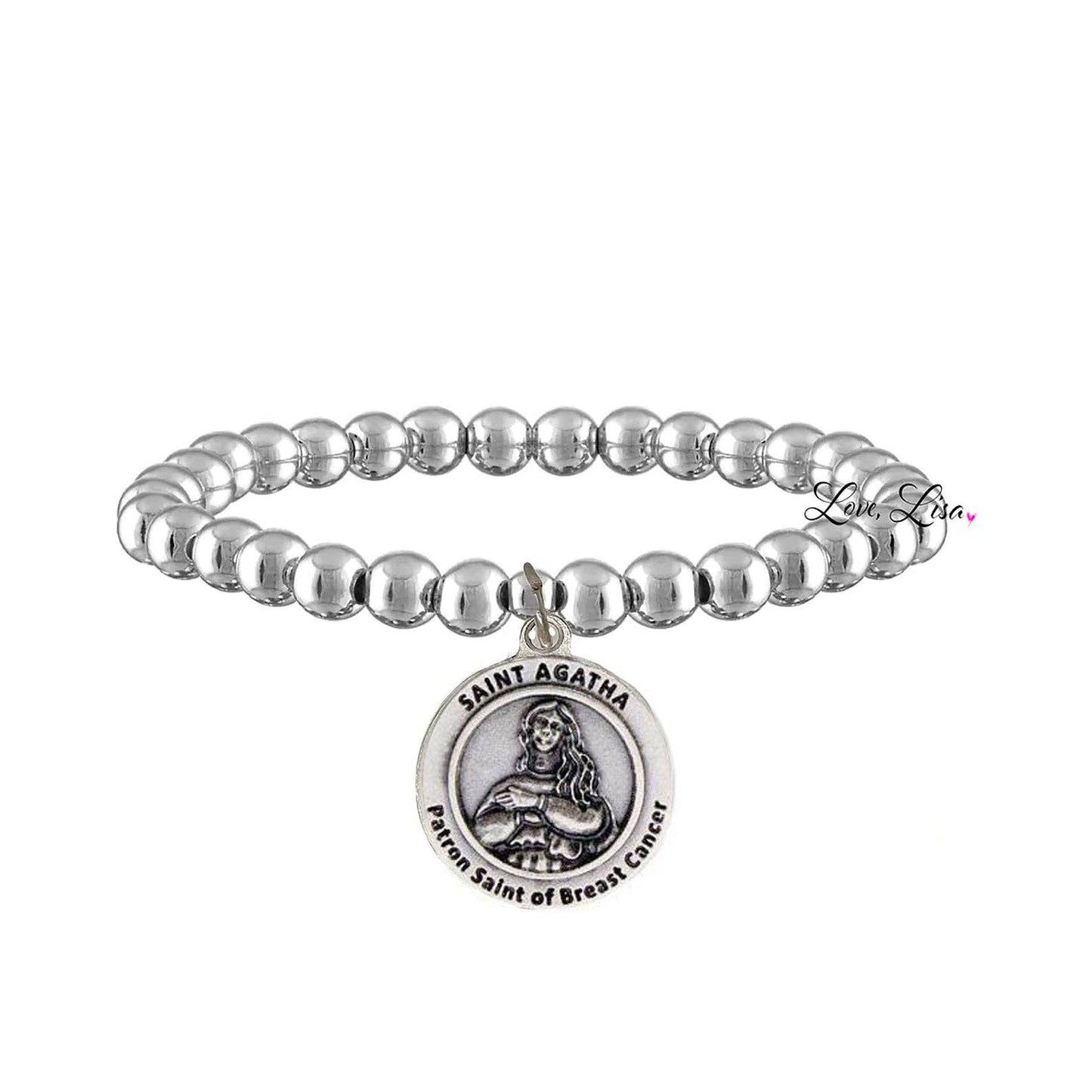 Love, Lisa - St. Agatha Patron Saint of Breast Cancer Bracelet: Silver