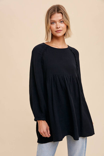 In Loom - Cotton Muslin Raglan Tunic - Black