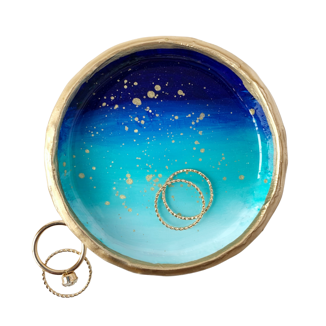 YFL Art & Home Decor - Blue Ombre with gold speckles - Ring Dish