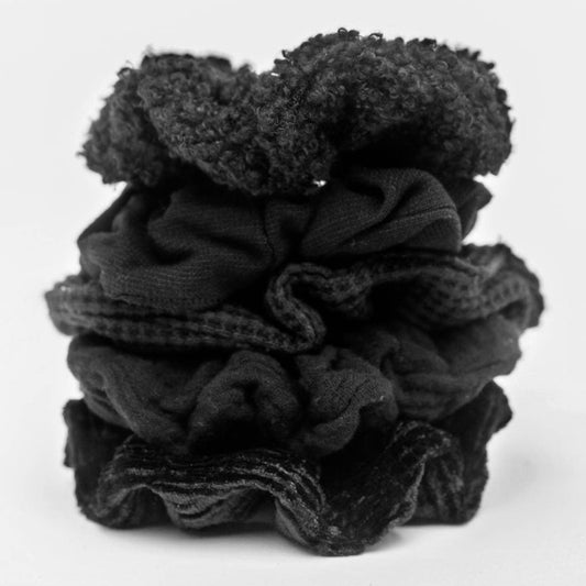 KITSCH - Assorted Textured Scrunchies 5pc - Black