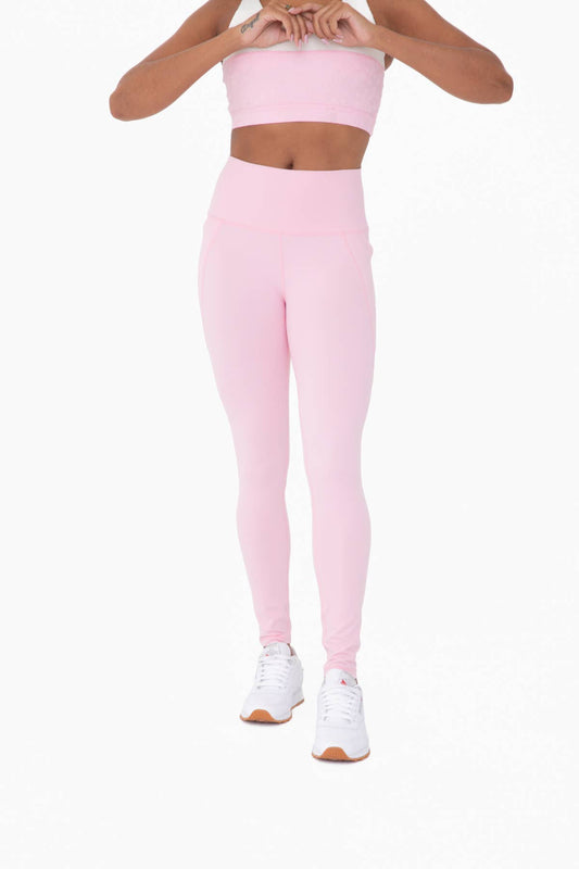 Mono B - Tapered Band Essential Solid Highwaist Leggings - Candy Pink