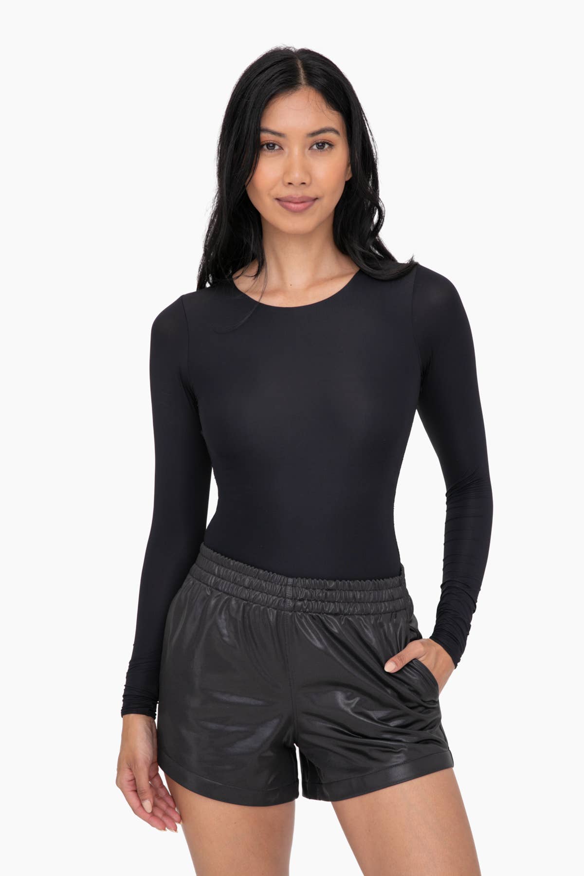 Mono B - Double Layered Long Sleeve Bodysuit - Black