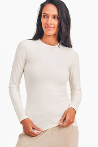 Mono B - Essential Long-Sleeved Micro-Ribbed Athleisure Top - Ivory