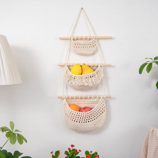 Sparkle Being - Fruits, Vegetable, Storage Organize Bag Macrame Wall Hanging