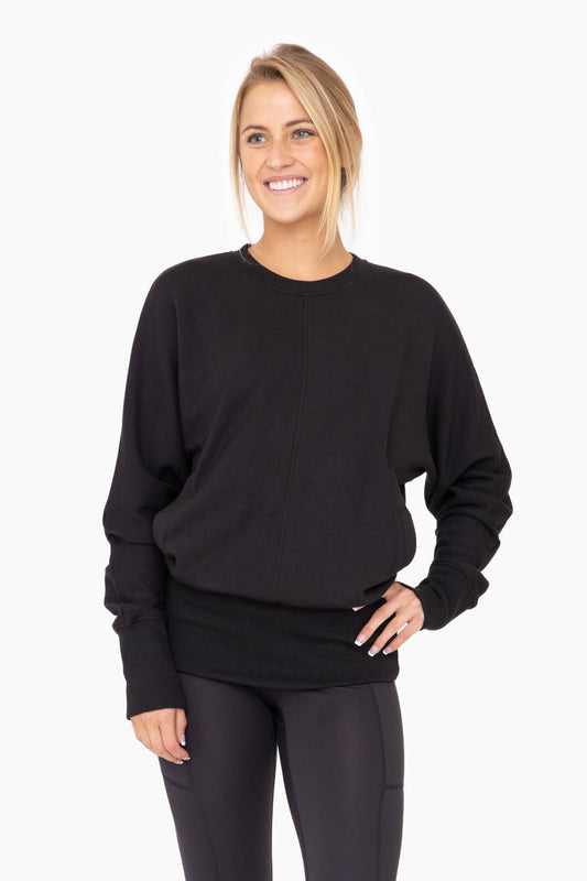 Mono B - Brushed Dolman Sleeve Crew Neck - Black