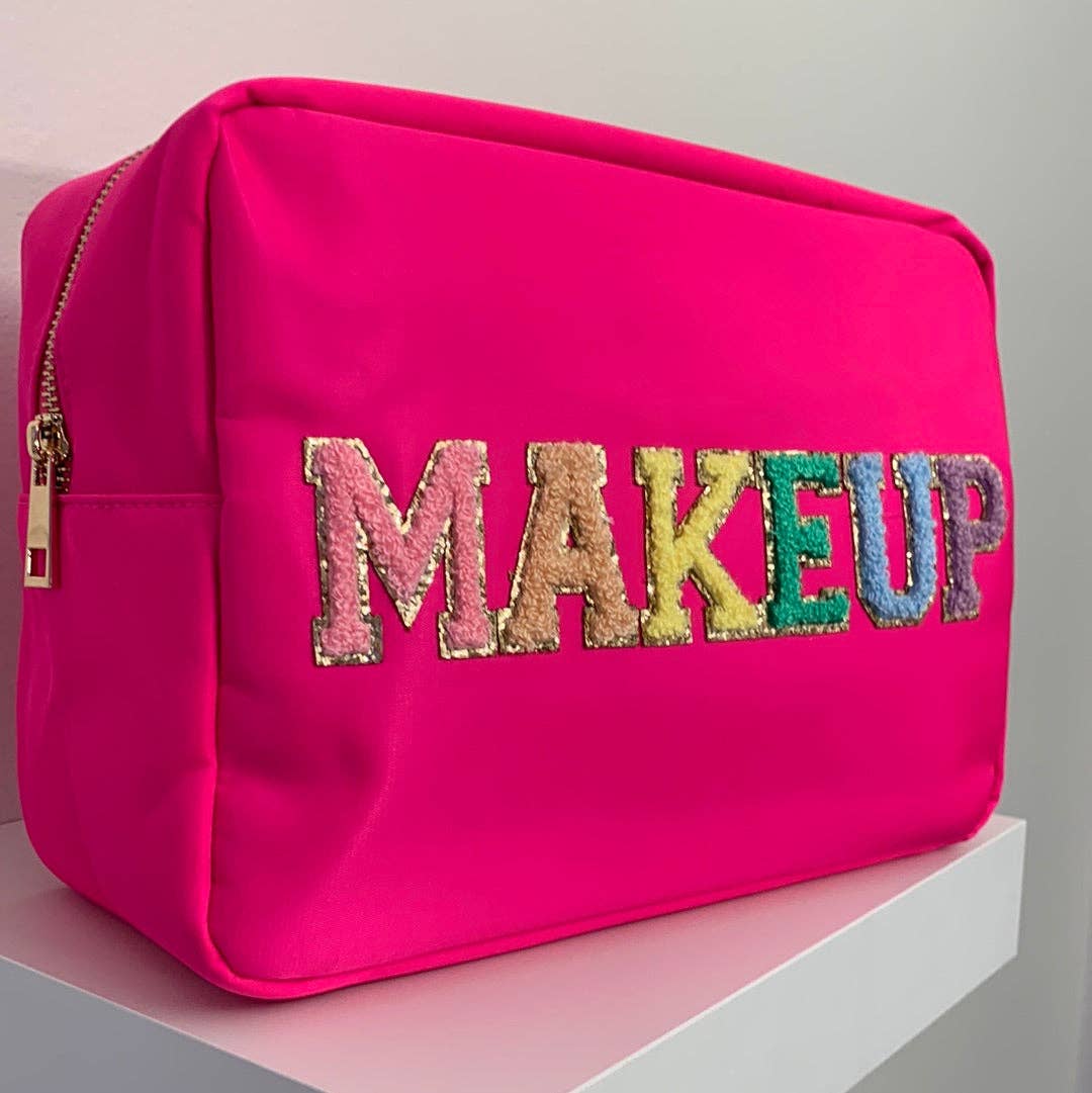 Beauty Stash - MAKEUP Hot Pink XL Nylon Varsity Pouch