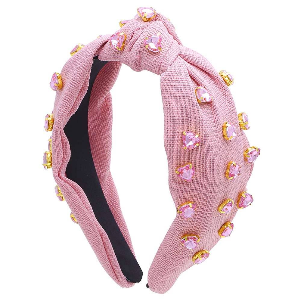 anbfashion - CRYSTAL HEART STUD TEXTURE KNOT HAIR HEADBAND