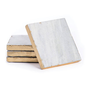 CounterArt and Highland Home - Thirstystone Natural White Marble Coasters with Gold Edges