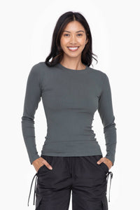 Mono B - Essential Long-Sleeved Micro-Ribbed Athleisure Top - Urban Chic
