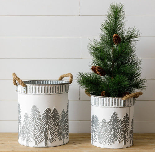 Audrey's - Embossed Trees Metal Buckets - Two Sizes