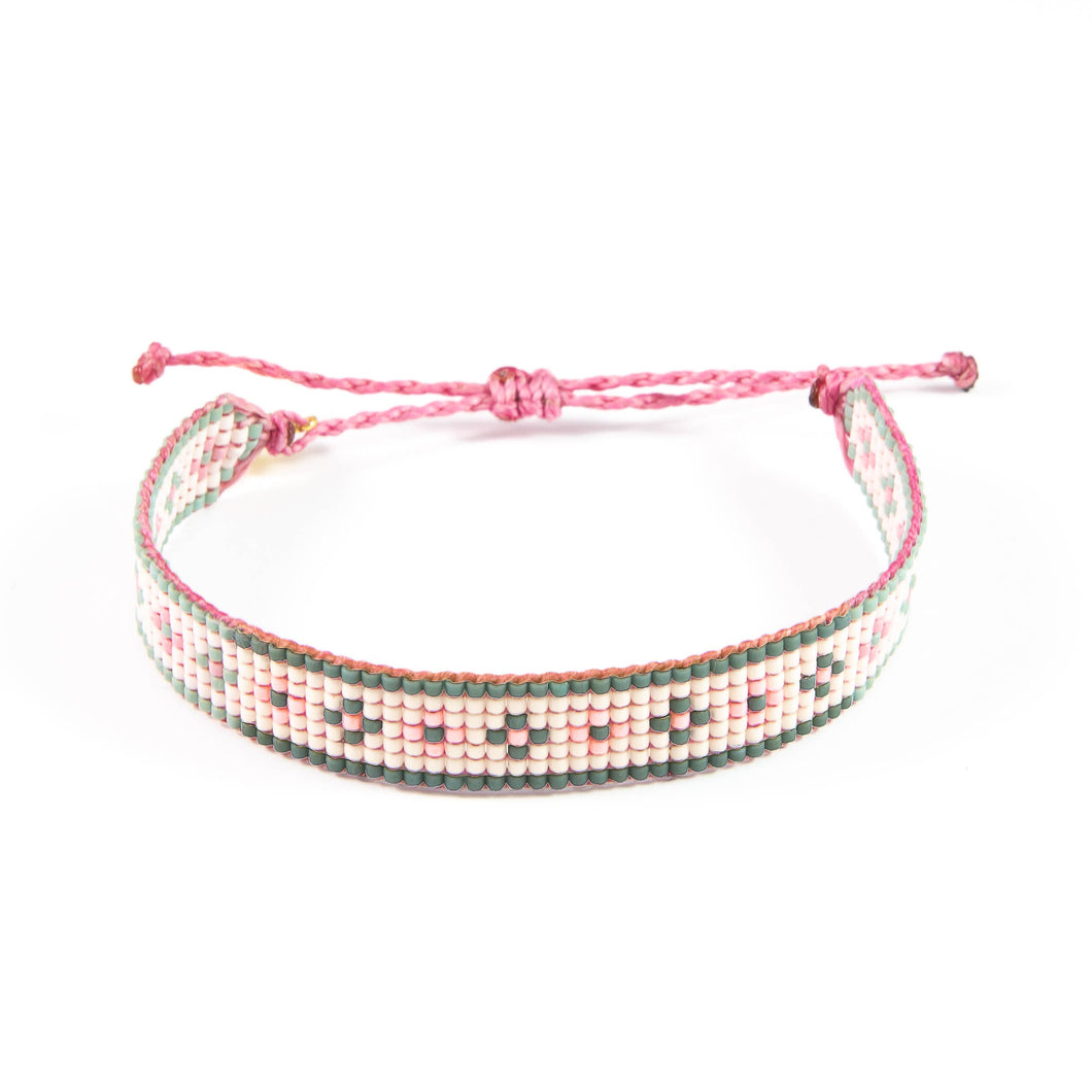 Nica Life - Coral & Olive Woven Bead Bracelet