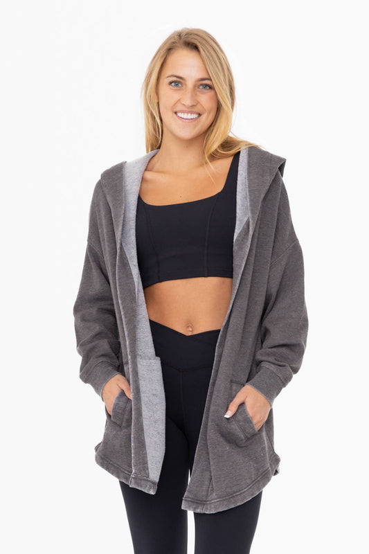 Mono B - Mineral Washed Fleece Hooded Cardigan