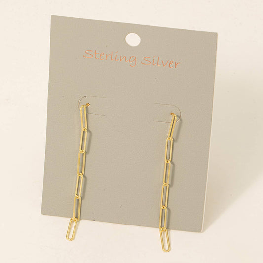 Fame Accessories - Sterling Silver Oval Chain Dangle Earrings