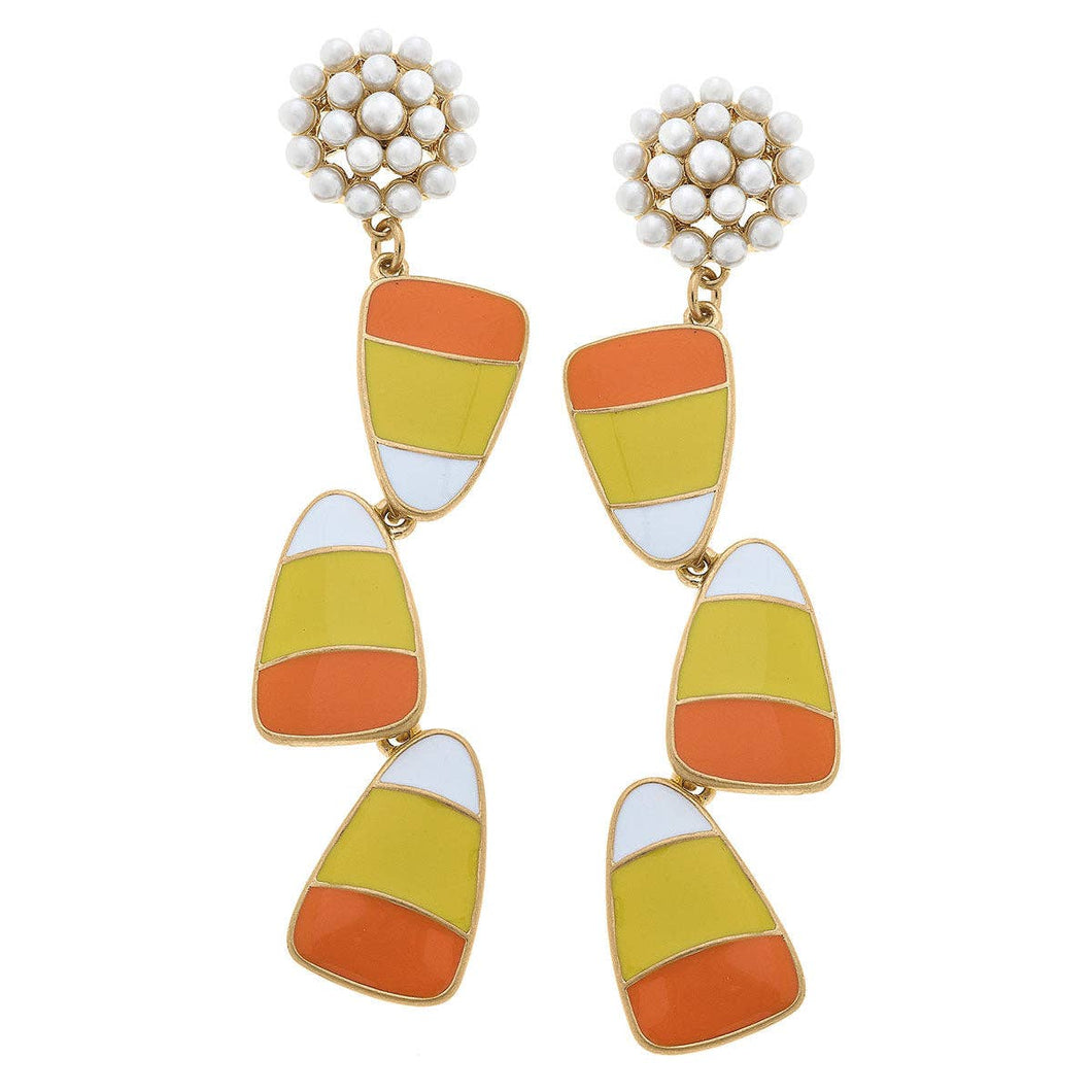 CANVAS Style - Halloween Enamel Linked Candy Corn Earrings in Orange/Yellow