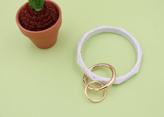 Sparkle Being - Silicone Bangle Wristlet Minimalist Keychain Bracelet: White Speckle