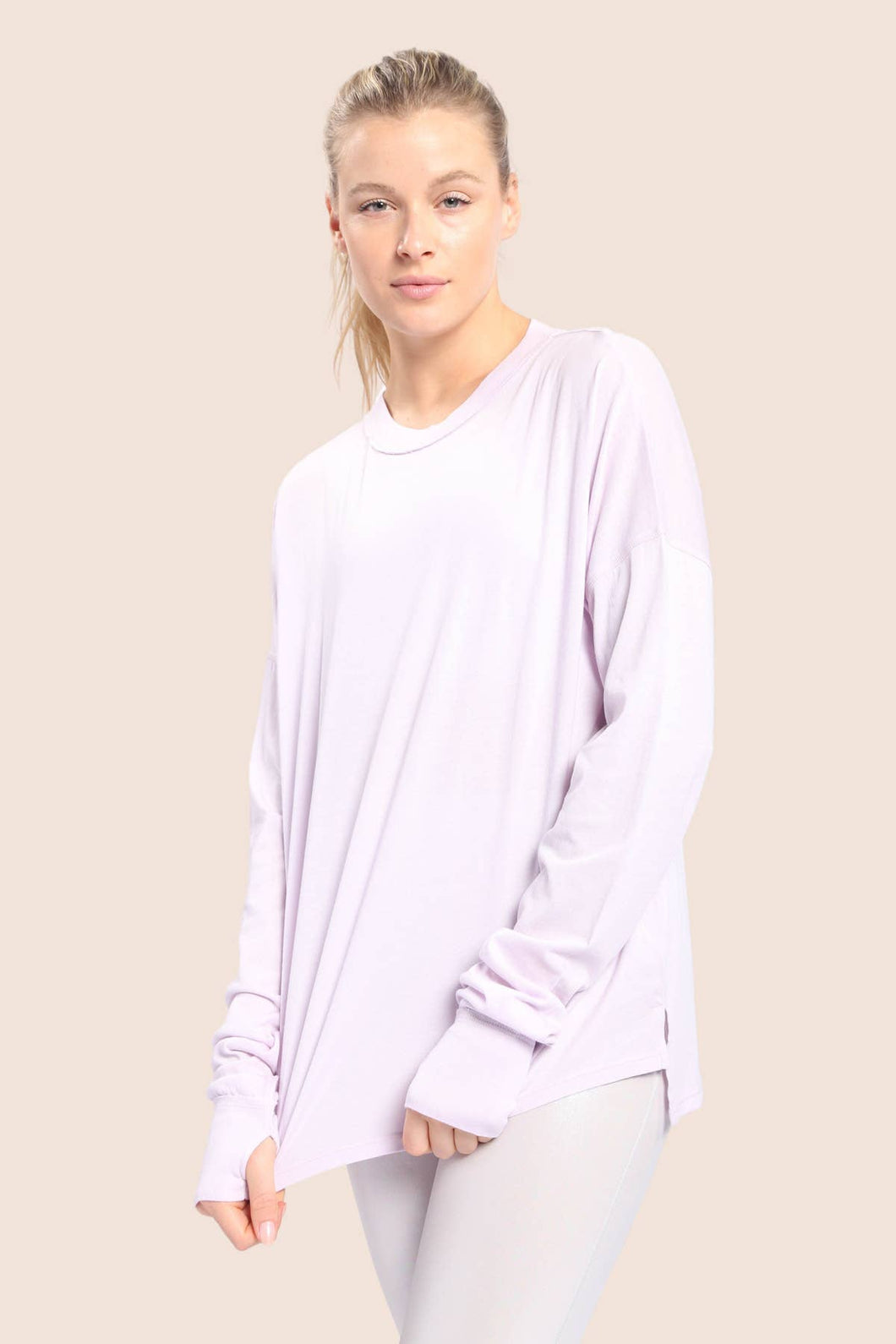 Mono B - Longline Mineral-Washed Hi-Lo Sweater with Thumb Holes