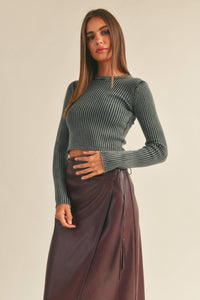 MIOU MUSE - MINERAL WASH RIBBED KNITTED TOP