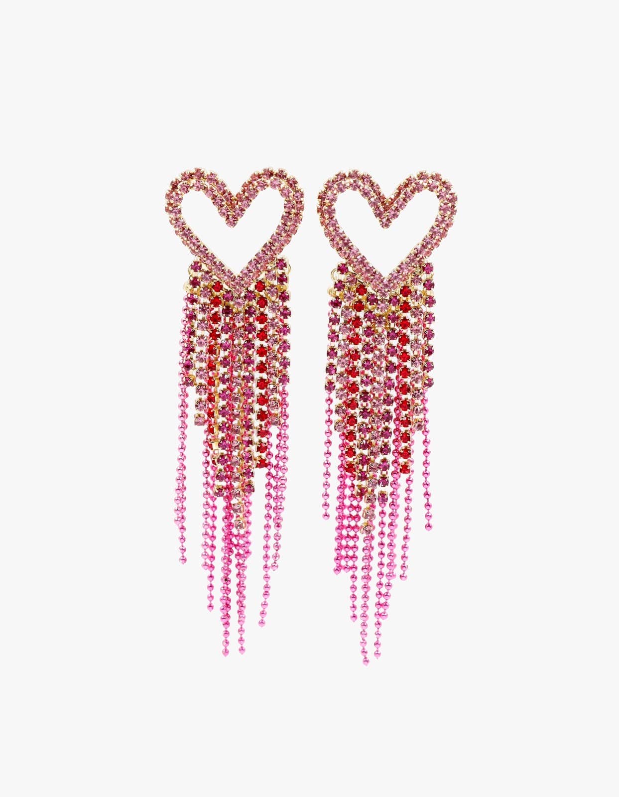 Brianna Cannon - Pink Rhinestone Heart with Crystal & Bead Fringe