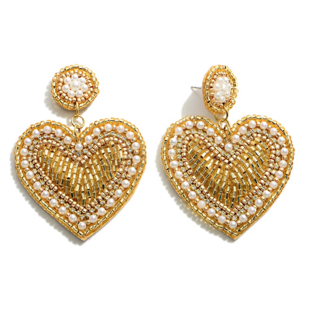 OBX Prep  - Seed Beaded Heart Drop Earrings Valentine's Day Earrings