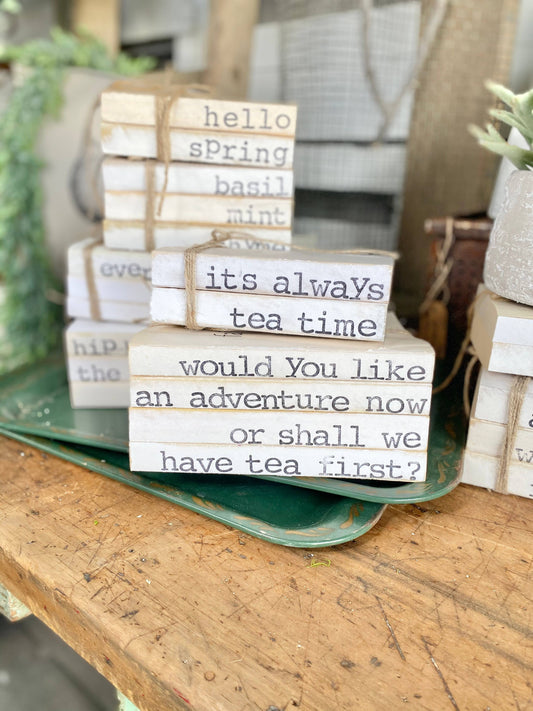 The Little Burlap Barn - "Would You Like An Adventure" Vintage Book Stack