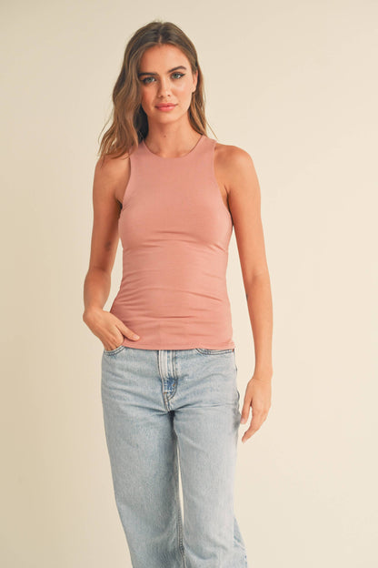 MIOU MUSE - Double Layered High Neck Racer Back Tank - Salmon