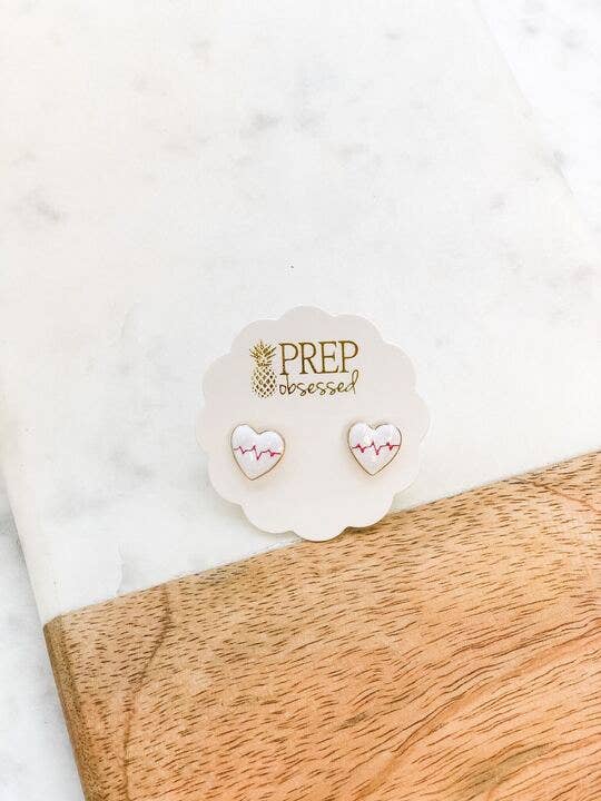 Prep Obsessed Wholesale - Heart Beat Signature Enamel Stud Earrings