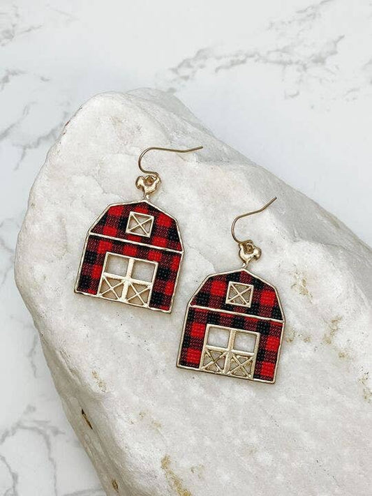 Prep Obsessed Wholesale - Red Buffalo Check Barn Dangle Earrings