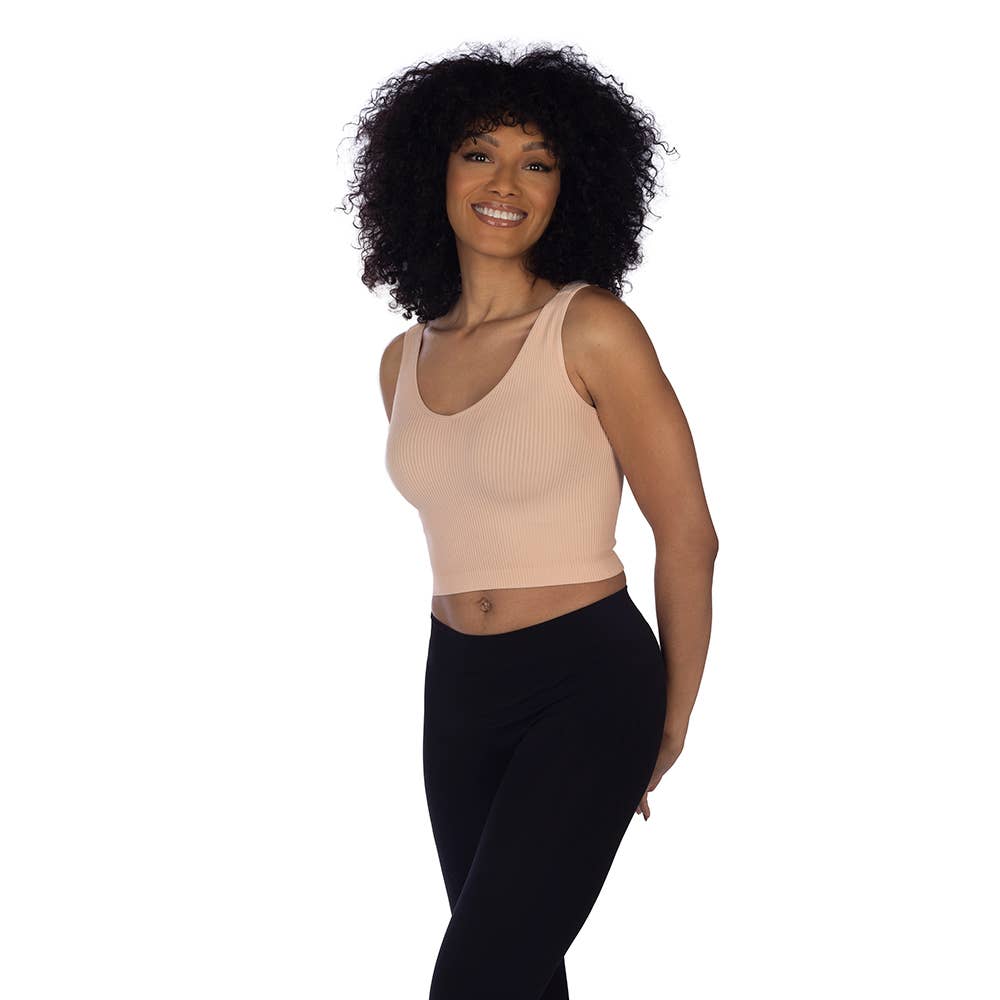 Skinnytees - Soft Ribbed V Neck Crop Top - Blossom