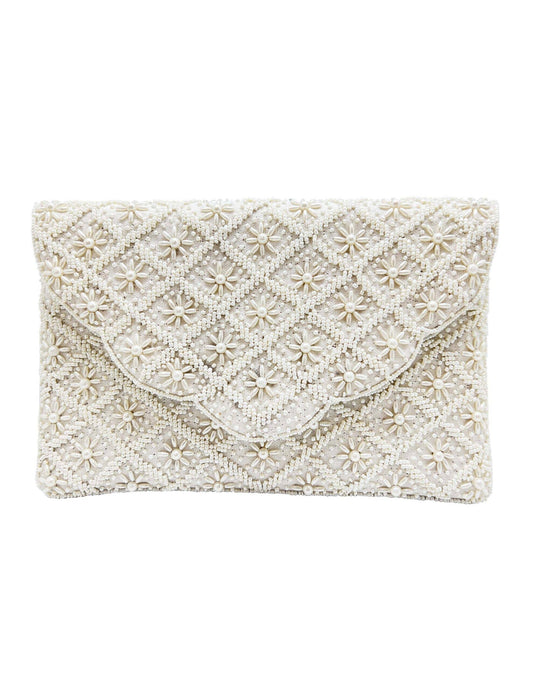 Ole - Scalloped Pearl Beaded Clutch