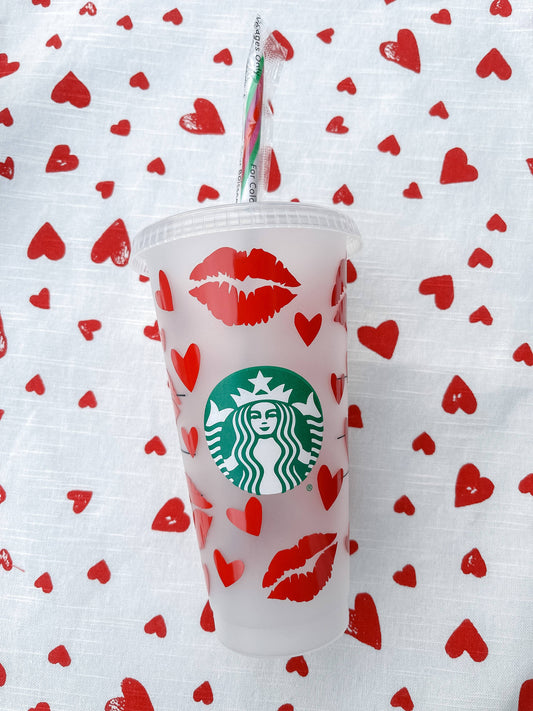 Instrive Design - Kisses and Hearts Reusable Iced Coffee Cup, Valentines