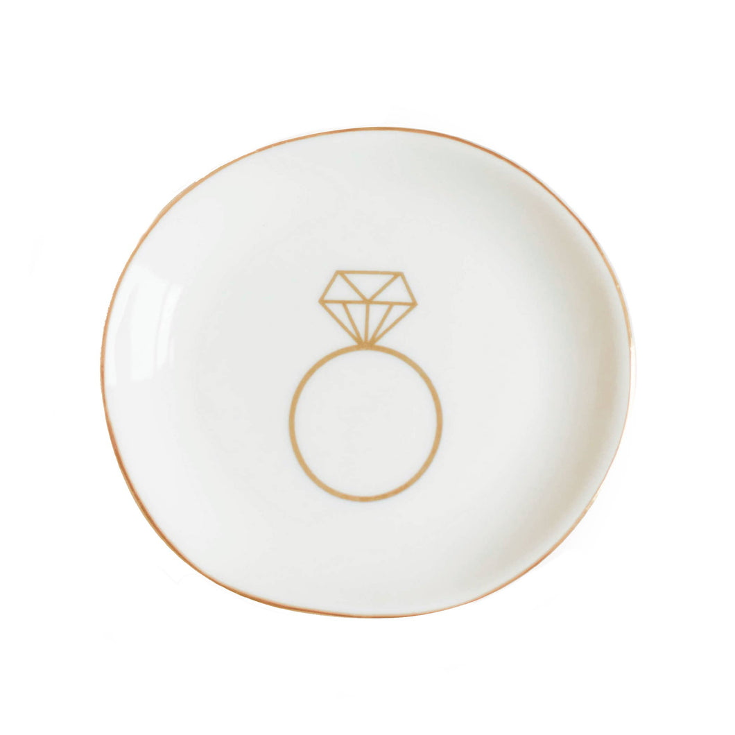 Engagement Ring Jewelry Dish - White and Gold Foil