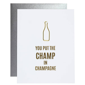 Chez Gagné - Champ in Champagne - Bottle Paper Clip Letterpress Card