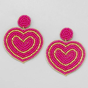 OBX Prep  - Rainbow Heart Shape Seed Bead Drop Earrings