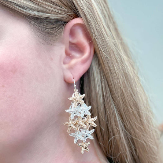 Prep Obsessed Wholesale - Gold & Silver Starfish Cluster Dangle Earrings