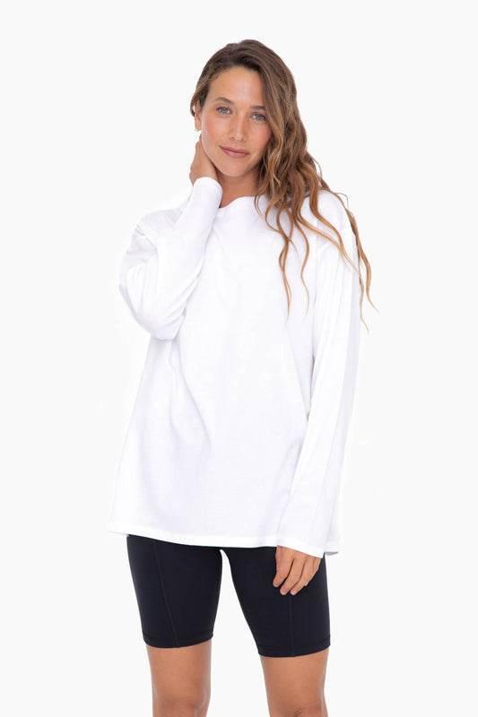 Mono B - Organic Cotton Long Sleeve Boyfriend Tee - White