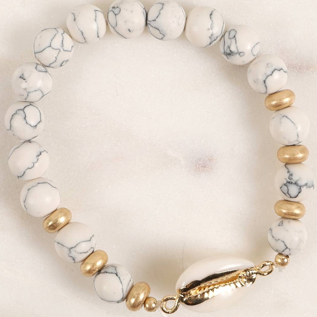 Avenue Zoe - Natural Stone Beads and Cowrie Shell Bracelet