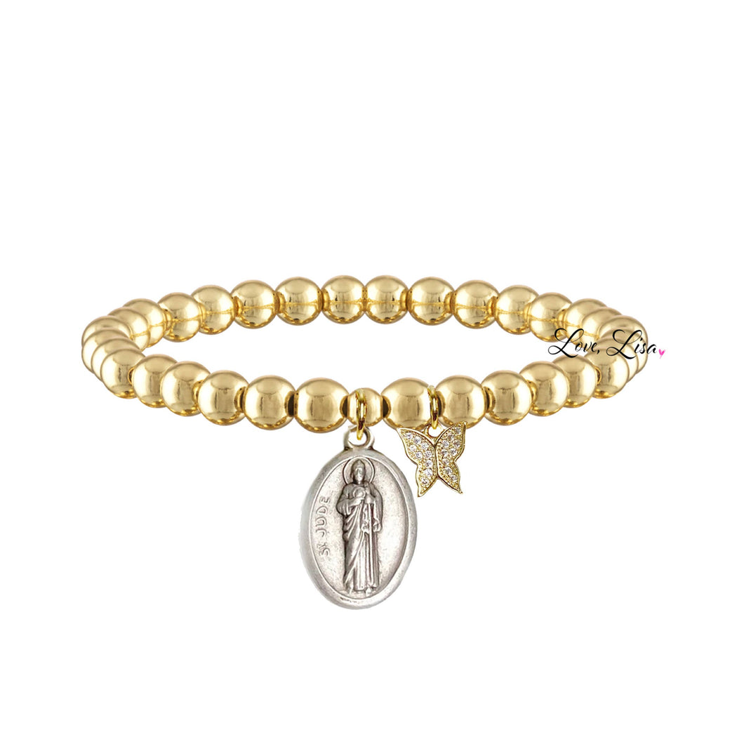 Love, Lisa - Don't Quit St. Jude Butterfly Beaded Bracelet: Gold