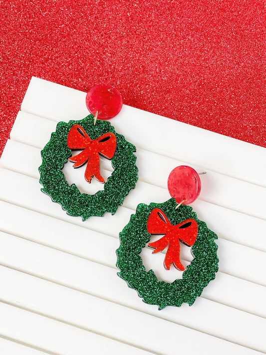 Prep Obsessed Wholesale - Glitter Clear Resin Wreath & Bow Dangles