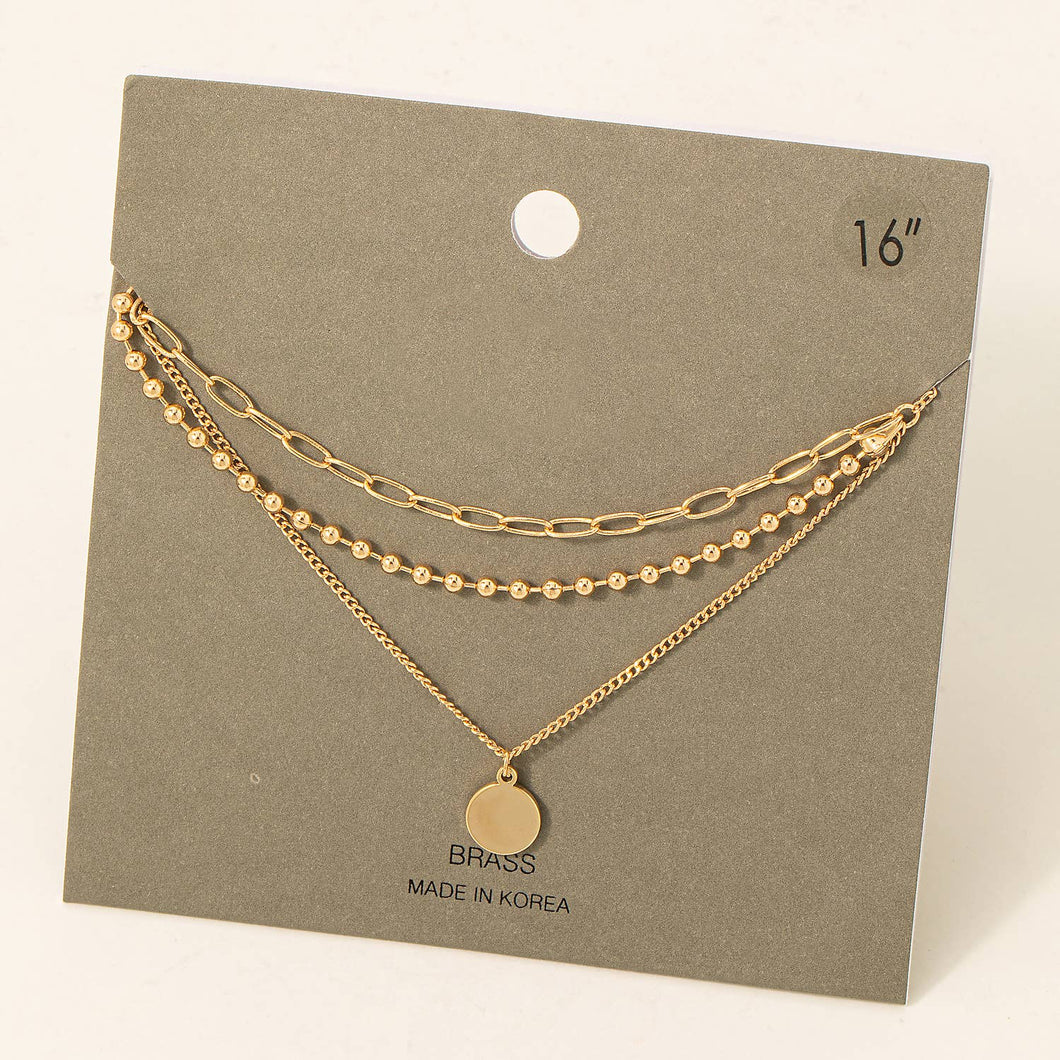 Fame Accessories - Disc Charm Layered Chain Necklace