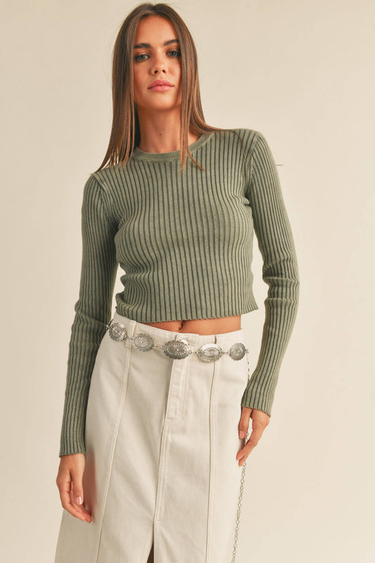 Miou Muse - Mineral Wash Ribbed Knit Top