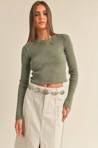 MIOU MUSE - MINERAL WASH RIBBED KNITTED TOP