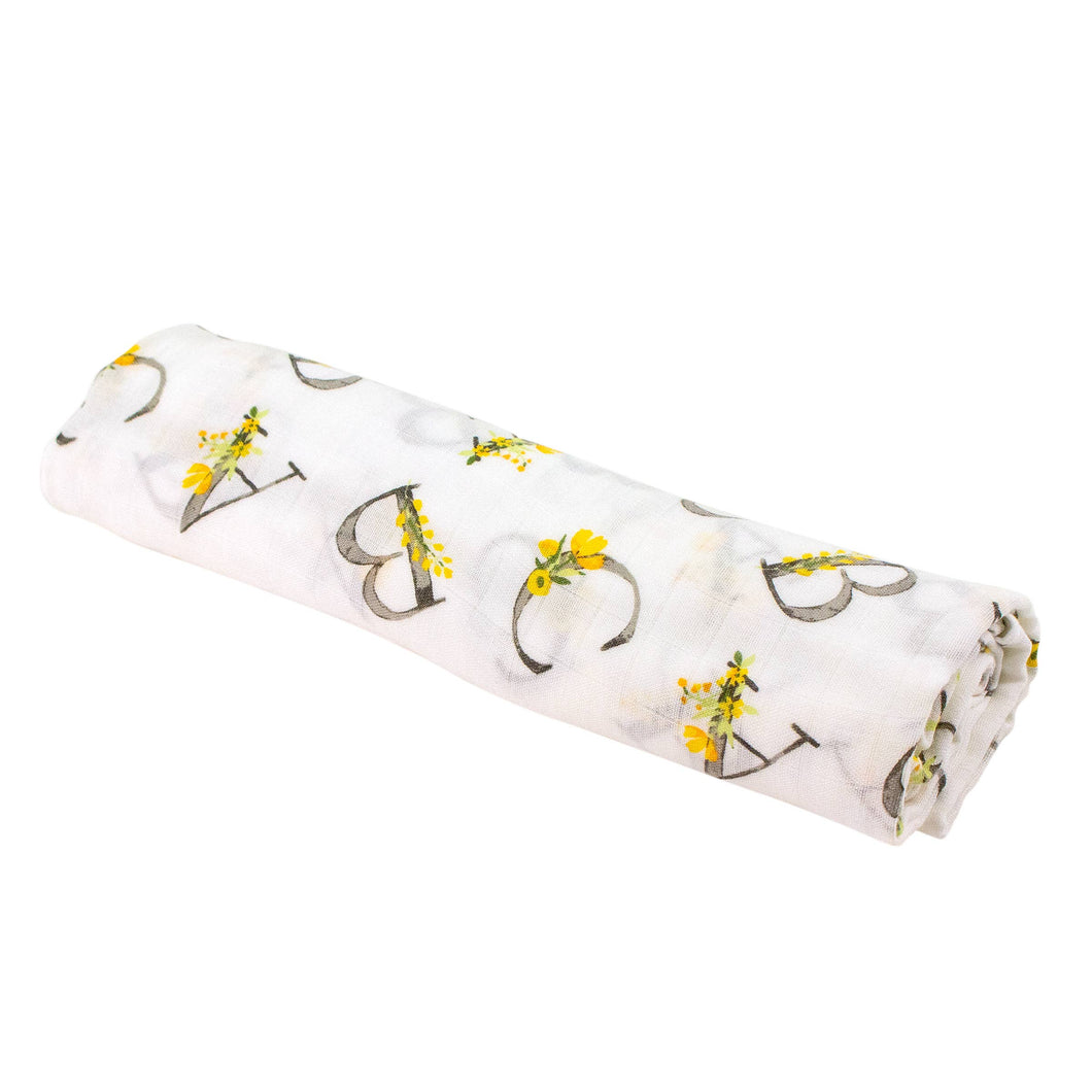 Bebe Au Lait - Floral Alphabet Oh-So-Soft Muslin Single Swaddle Blanket