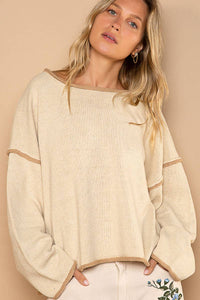 Pol Clothing - Contrast Raw Edge Sweater